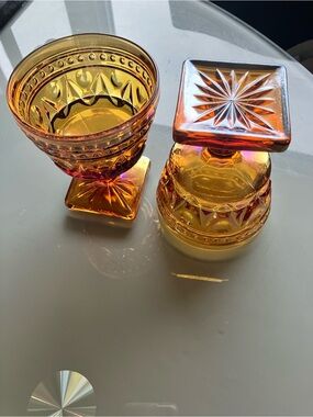 Vintage Amber Iridescent Glass Pedestal Compote Set - Home Accents